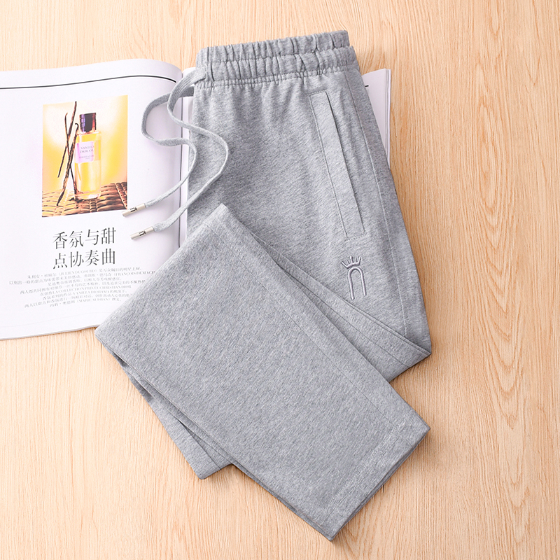 Light Gray Cotton Sweatpants for Women, Summer Thin Style, Zipper, Elastic Waist, Straight-Leg Pants, Loose Casual Pure Cotton Sweatpants, European Style