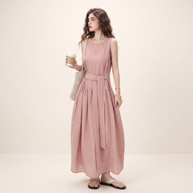 Morin Gray-Pink Waist-Tie Dress for Women, Summer 2026 New Style, Stunning, Versatile, Simple Tank Dress Morin Gray-Pink Waist-Tie Dress for Women, Summer 2026 New Style, Stunning, Versatile, Simple Tank Dress