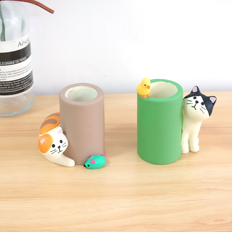 Pen holder cute kitty mini pen holder creative pendulum piece book house Accessories Desk Furnishing Office Ins