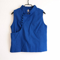 Spring and summer new vest national style retro linen plate mouth Stand Collar shoulder horse jacket art style