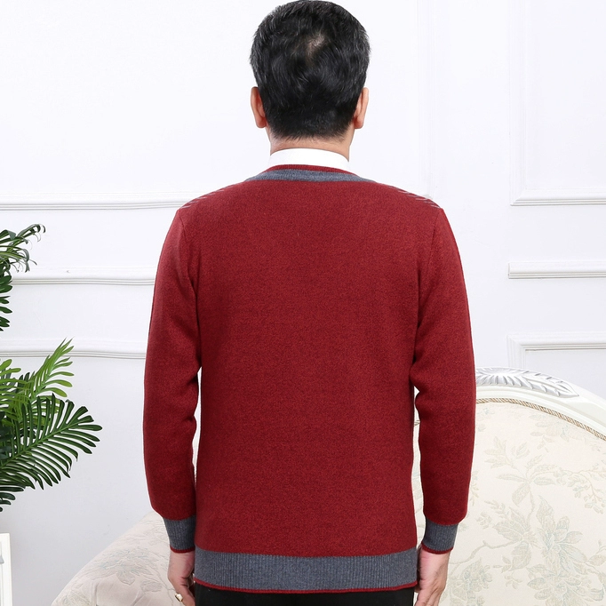 Mùa đông dày áo len nam v- cổ áo len trung niên màu rắn cha lỏng cashmere áo lụa mỏng tình yêu