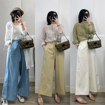 Adong Foreign Trade Japanese cotton loose thin wide leg pants big long leg fashion high waist straight pants