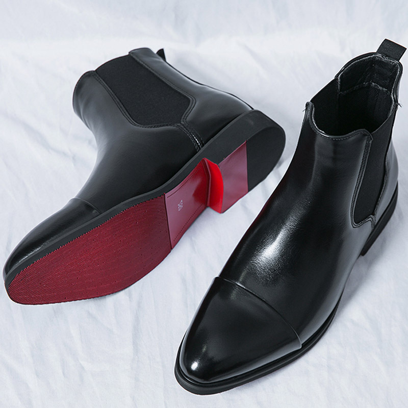 High-End Internet Celebrity Chelsea Boots for Men, Genuine Leather Autumn and Winter Boots, Pointed-Toe British Martin Boots, Men's High-Top Short Boots, Suit Leather Shoes