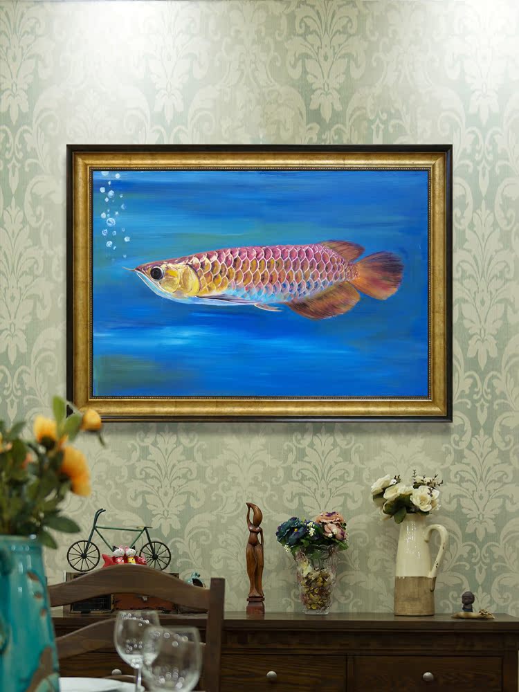 Golden dragon fish Koi feng shui fish lucky red god of wealth European American New Chinese living room entrance hand-painted decorative oil painting