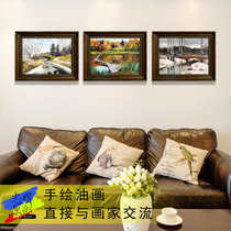 Small landscape sketching combination Original pure hand-painted handmade living room triptych banner decoration simple American and European oil painting