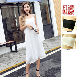 2020 spring and summer suspender skirt mid-length double-layer chiffon loose large size inner petticoat bottoming long skirt dress for women