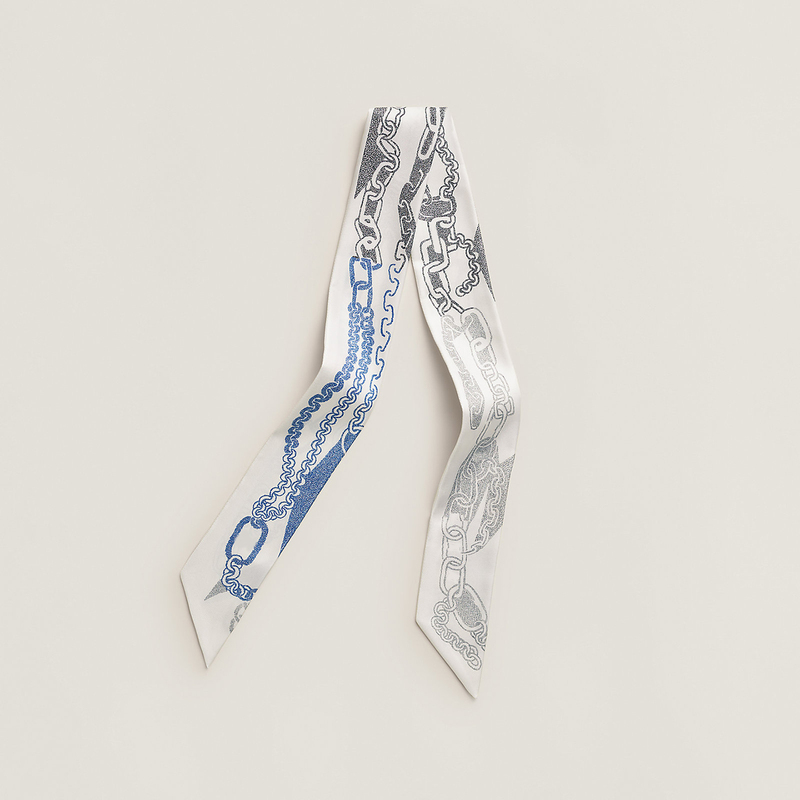 2026 New Style Buckle and Anchor Chain 100% Mulberry Silk Long Thin Scarf Women's Silk Ribbon for Tying Bags and Hair