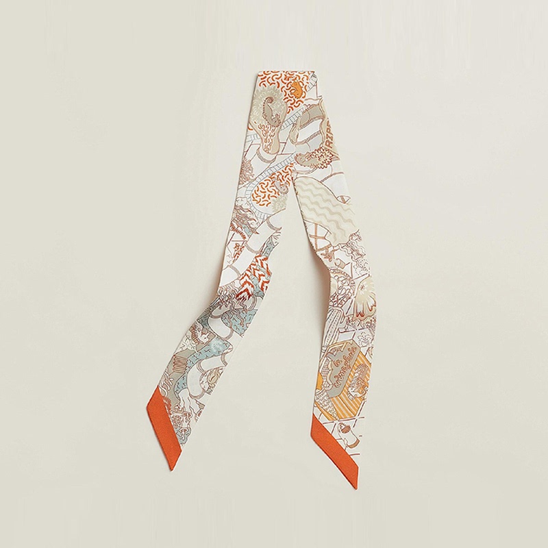 Water Amusement Park 2024 Twill 100% Mulberry Silk Scarf for Tying on Bags, Handles, Hair Ties, Narrow Streamers