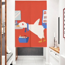 Happy duck creative door curtain Household non-perforated bathroom partition curtain art cotton and linen half curtain kitchen curtain