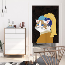 Famous painting cat cloth door curtain Household cloth curtain Cotton and linen half curtain Bedroom bathroom partition curtain Kitchen hanging curtain curtain