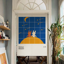 Illustration puzzle ins air door curtain cotton linen half curtain bedroom partition curtain toilet kitchen decoration curtain thick