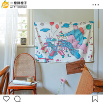 An orange Lost Paradise series cute background cloth ins Wind hanging cloth bedroom bedside Net Red Wall large photo shoot