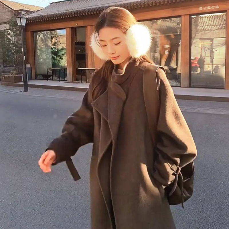 Pusumede 100% Wool Double-Sided Cashmere Stand-Up Collar Coat for Women, Loose and Elegant Mid-Length Woolen Coat Pusumede 100% Wool Double-Sided Cashmere Stand-Up Collar Coat for Women, Loose and Elegant Mid-Length Woolen Coat