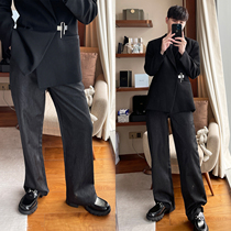 CCJE Ruffle Dark Tattoo Straight Drum Pants Spring Small Crowd Superior Sense Casual Pants Pendants Loose Men Black Long Pants