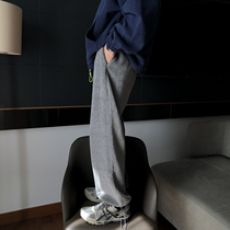 CCJE spring and autumn velvet beam feet gray nine-point pants mens Korean version of the trend loose straight casual pants tide