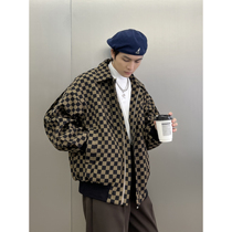 CCJE advanced sense Checkerboard jacket winter thickened cotton jacket Hong Kong style trend casual cotton jacket mens ins tide