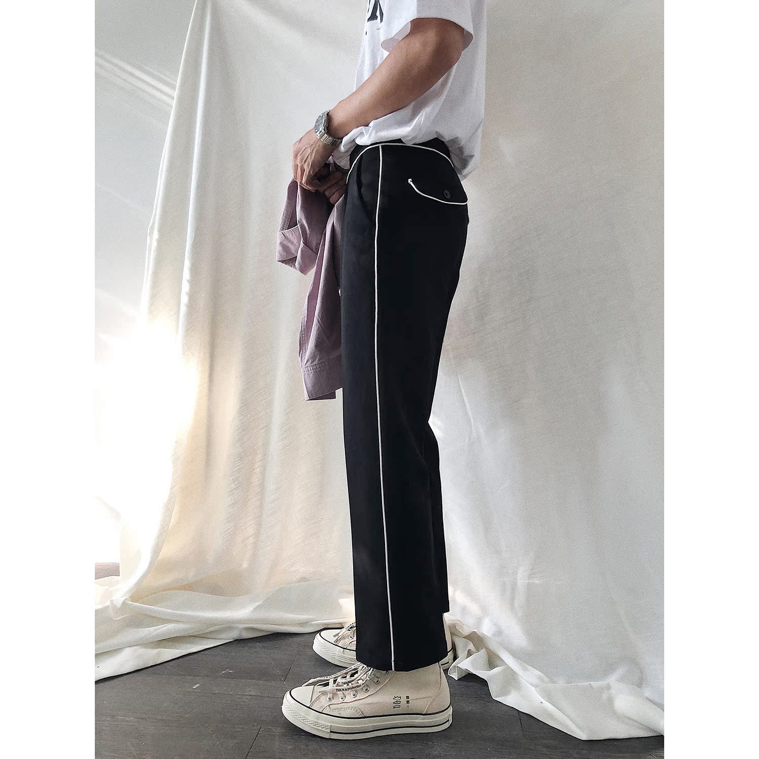 CCJE chic port gió retro hit chín quần nam quần Hàn Quốc miễn phí hot ins với cùng một đoạn quần trắng giản dị quần áo nam hàng hiệu