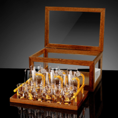Ликер Cup 胡桃色实木收纳木盒白酒杯套装玻璃木柜金箔分酒器展示木柜小木箱