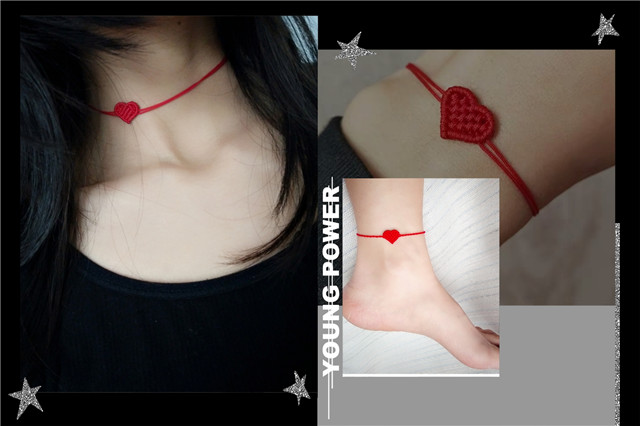 Dệt kim tay đỏ yêu vòng tay vòng cổ chuỗi vòng cổ vòng tay Giúp may mắn cặp đôi dây đỏ tay gửi tặng bạn gái món quà cha mẹ-con - Vòng chân vòng chân titin ko gỉ