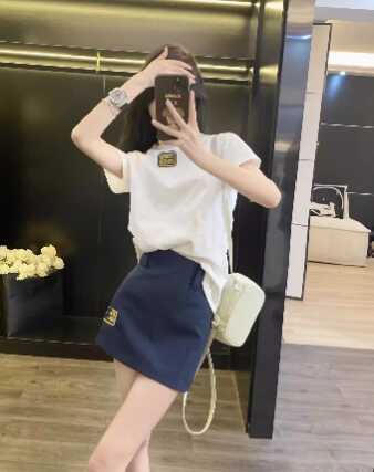 Summer New Style College Style Miu Embroidered Round Neck Letter T-Shirt Women's High-End Skirt Loose Casual Suit