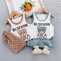 Childrens short-sleeved suit Cotton mens and womens childrens baby summer clothes Infant shorts Cotton thin childrens clothing