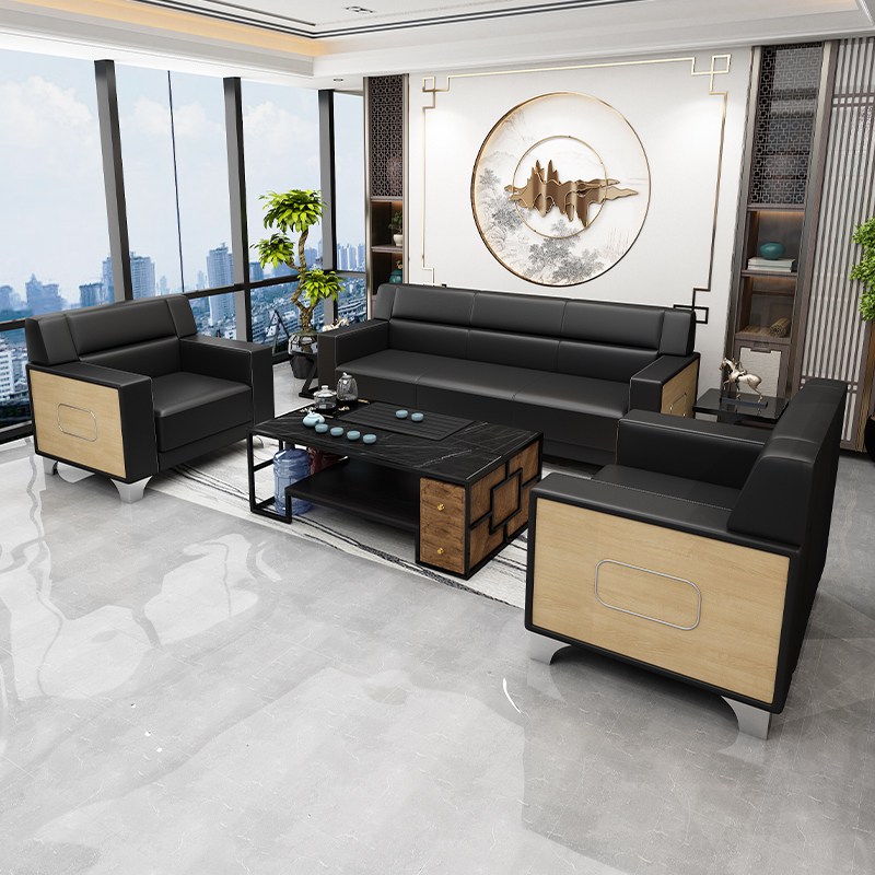 Office Sofa New Chinese Style Modern Brief About Three People Place Rest Reception Area Business Fair Guest Tea Table Combinations