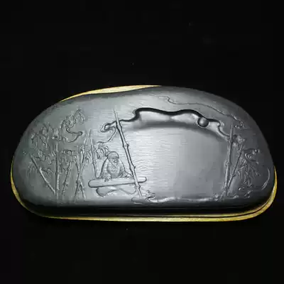 Hand-carved old pit ribbed bamboo forest voiceless inkstone Original graphite Haiwenfang inkstone Hui ink rice paper lake pen