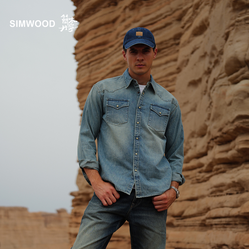 Simwood/Jianmu Denim【Loose Fit】8.7 oz Washed Western Denim Long Sleeve Shirt