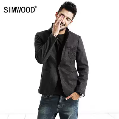 Simwood simple wood men's autumn new European and American slim thin suit suit mixed wool casual blazer men