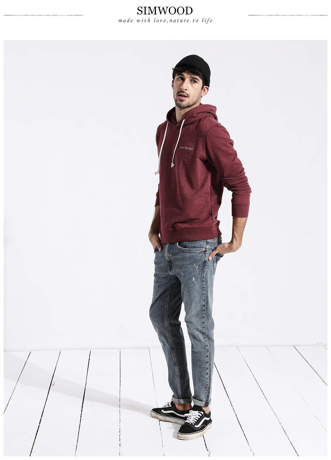 Simwood Jane gỗ nam 2018 mùa thu đông mới giặt nước nặng cạp mòn Quần skinny siêu co giãn style vintage nam