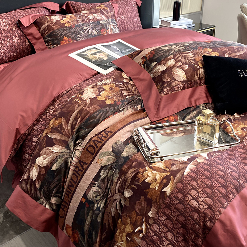 American style 100-count long-staple cotton digital printing four-piece set cotton quilt cover retro style floral bedding