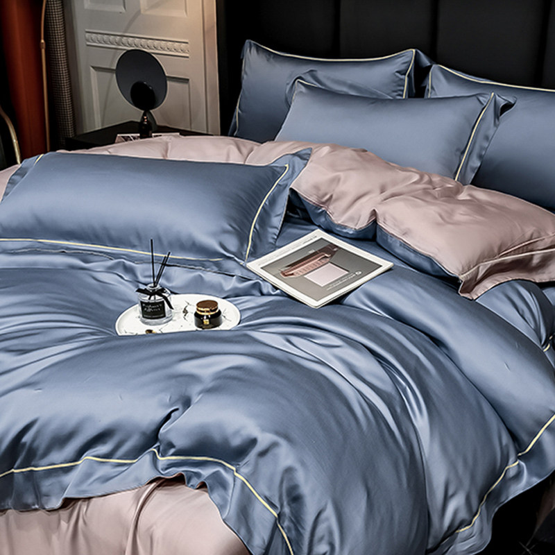 High-end light luxury 100 double-sided Lenzing Tencel four-piece solid color ice silk quilt cover sheets summer bedding