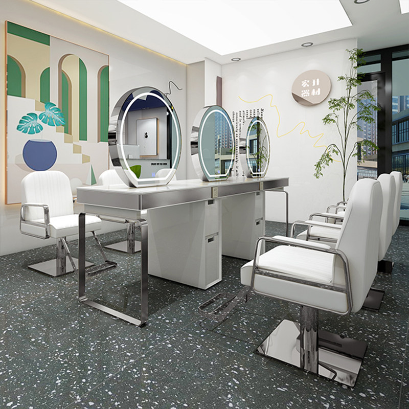 Internet celebrity hairdressing mirror barbershop mirror table hair salon special cabinet integrated dyeing, ironing and hair cutting stainless steel single-sided mirror