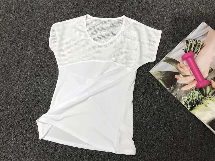 Clearance women's 2019 summer breathable stretch mesh white slim section sports quick-drying short-sleeved T-shirt 9651