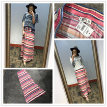 Womens summer breathable loose rainbow horizontal stripes elastic waist large skirt fat MM long skirt