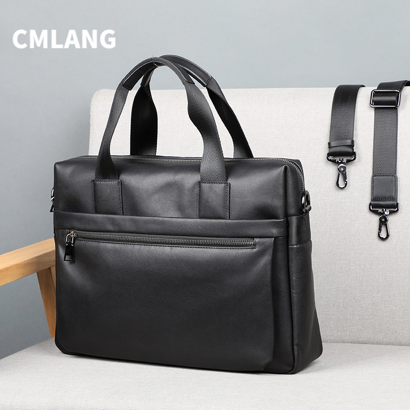 Leather bag men's leather handbag men's briefcase men's business bag large-capacity computer business bag travel custom tide