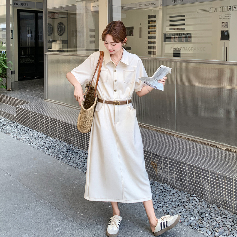 Off-White Korean-Style Relaxed Shirt Dress for Women 2026 Summer New Casual Versatile A-Line Dress