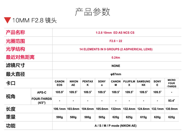 SAMYANG / Sanyang Sanyo 10 mm F2.8 T3.1 Ống kính một nửa khung hình siêu rộng