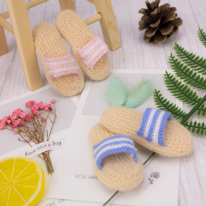 SEN] BJD SD DD dolls 30% shoes pure handmade hair line slippers (pink blue two colors)