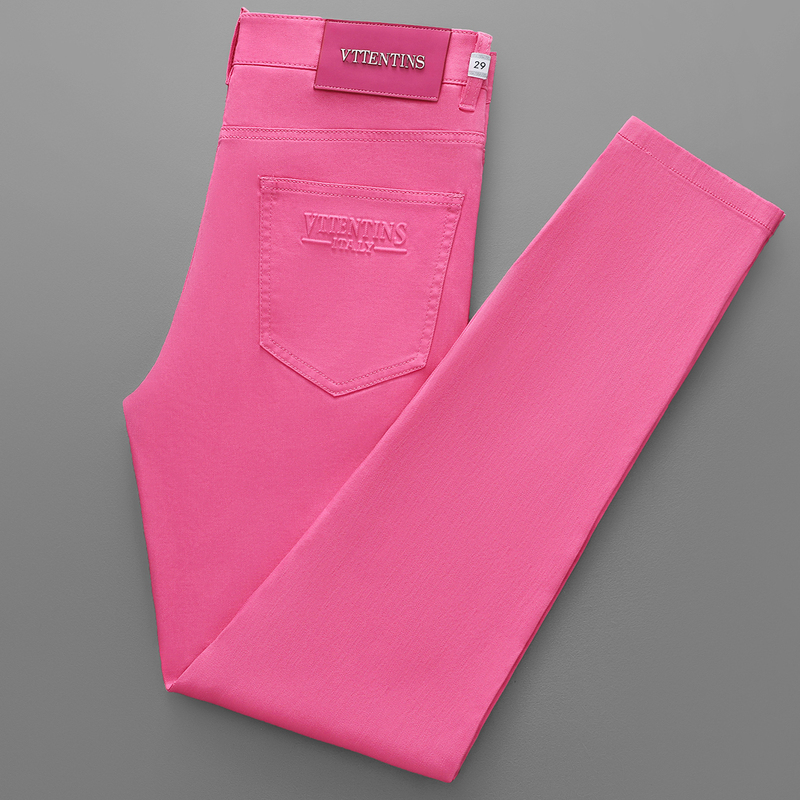 High-End Pink Jeans for Men and Women 2026 Summer Fashion Slim Fit Skinny Stretch Trendy Colorful Casual Long Pants