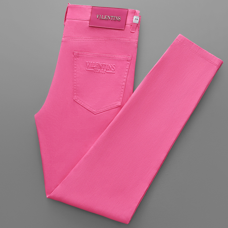 High-End Pink Jeans for Men and Women 2026 Summer Fashion Slim Fit Skinny Stretch Trendy Colorful Casual Long Pants
