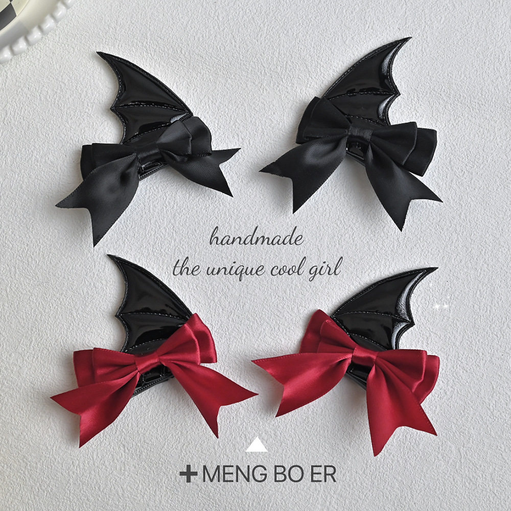 Black devil bat wing hair clip, Halloween red butterfly headband, Lolita gothic hot girl hair accessory