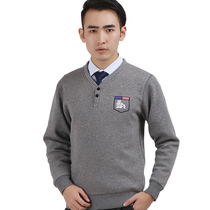 Mens V-collar thermal underwear set plus velvet padded cotton fashion wear winter youth fattening