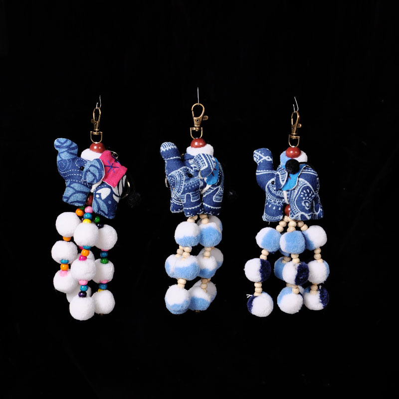 Thai Floral Fabric Elephant Tie-Dye Small Elephant Bag Pendant Keychain Cartoon Elephant Southeast Asia Travel Souvenir Gift