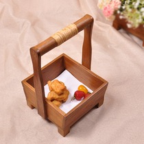 Solid Wood fruit basket portable fruit plate household snack tray Southeast Asian wooden breakfast basket Japanese bread frame