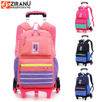 Korean version of primary and middle school students double shoulder backpack girl pulley climbing stairs pull rod bag for minus negative care spine child light bag