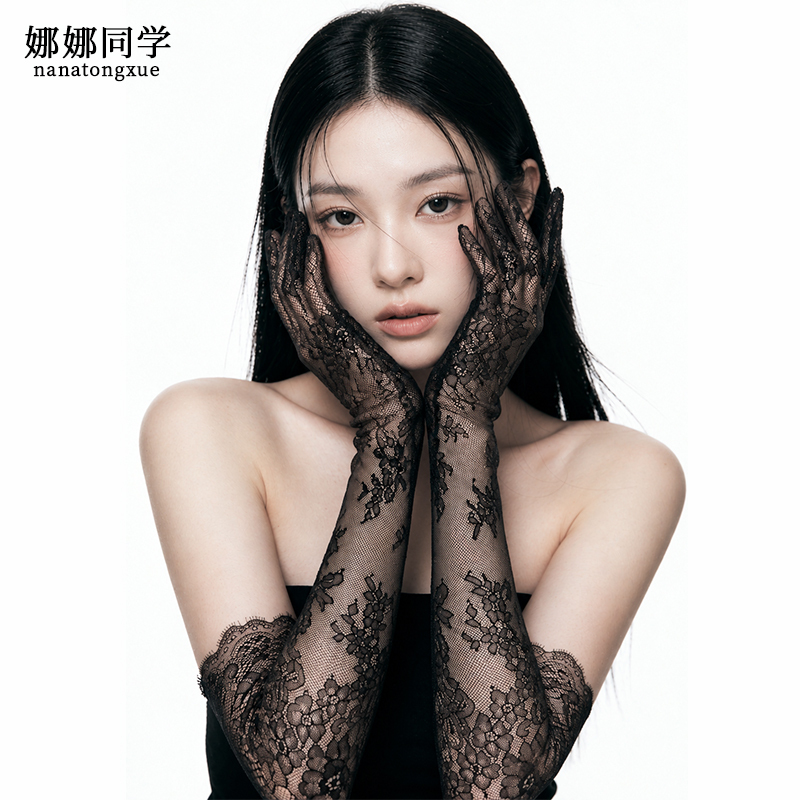 Lolita Black Lace Veil Gloves Halloween Cosplay Dark Gothic Style Ghost Bride Gloves Photo Props