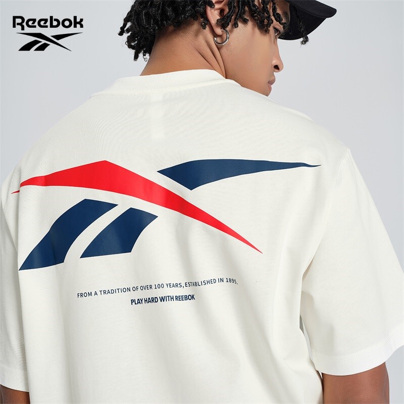 Reebok Official 26 New Products, Unisex Sports and Leisure Loose-Fitting Logo Knitted Short-Sleeved T-Shirt