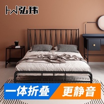 Hongwei iron art bed INS net red bed 1 5 meters simple Nordic style foldable free installation 1 8 meters double iron bed