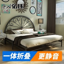 Wrought iron bed Hongwei simple INS Nordic style silent folding double 1 5 European princess bed 1 2-meter single bed